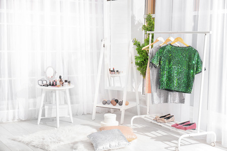 Makeup room interior with large mirrorの写真素材