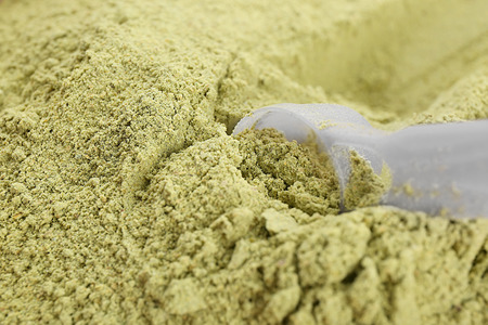Hemp protein powder with scoop, closeupの写真素材