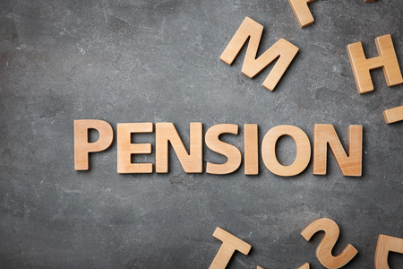 Word "Pension" on grey backgroundの写真素材