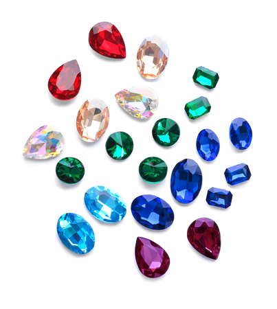 Colorful precious stones for jewellery on white backgroundの写真素材