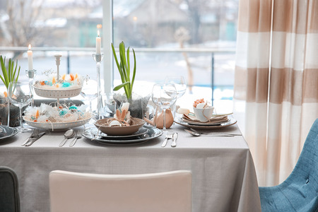 Beautiful Easter table setting with decorations