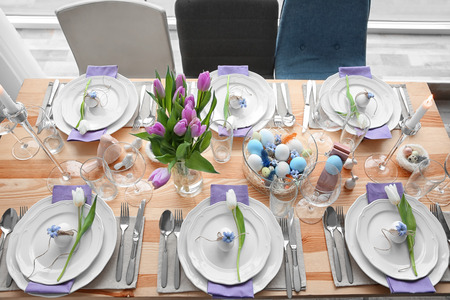 Beautiful Easter table setting with decorations