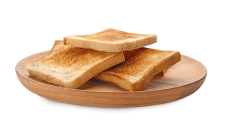 Plate with toasted bread on white backgroundの写真素材