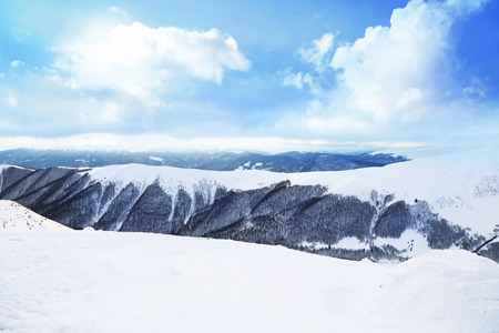 Beautiful landscape with snowy mountains in wintertime