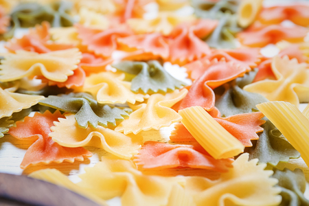 Raw pasta on table, closeupの写真素材