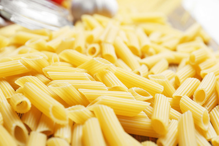 Uncooked pasta, closeupの写真素材