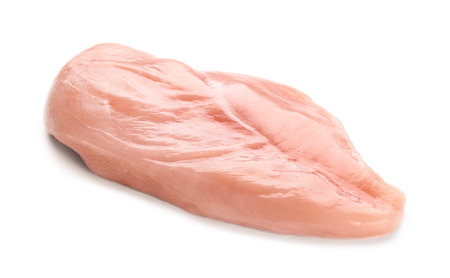 Raw chicken fillet on white backgroundの写真素材