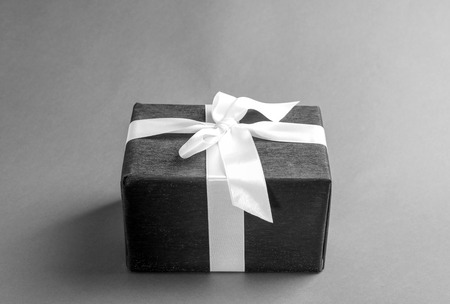 Elegant gift box on gray backgroundの写真素材