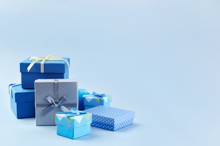 Elegant gift boxes on light backgroundの写真素材