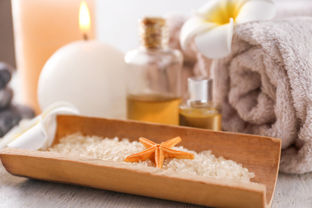 Spa composition with sea salt, closeupの写真素材