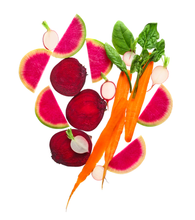 Ripe fresh vegetables on white background, top viewの写真素材