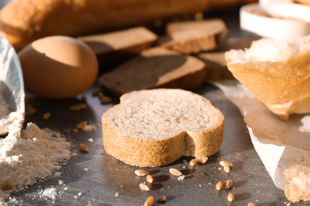 Slice of freshly baked bread on table
