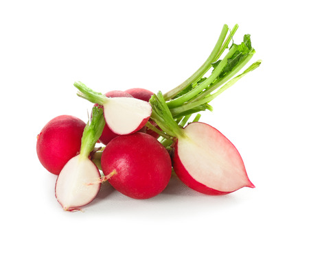 Ripe radishes on white backgroundの写真素材