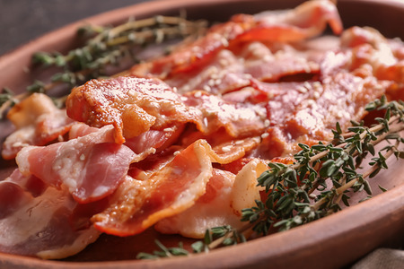Dish with tasty bacon, closeupの写真素材