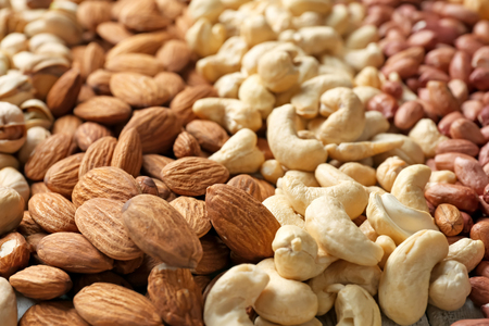 Many different nuts as backgroundの写真素材