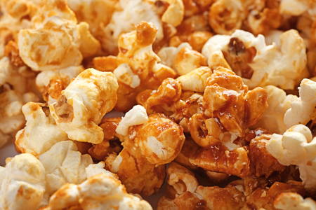 Tasty caramel popcorn, closeupの写真素材