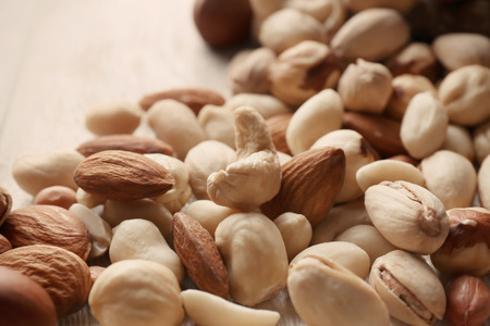 Different nuts on table, closeupの写真素材