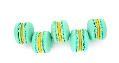 Delicious macarons on white backgroundの写真素材