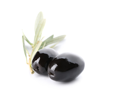 Black olives on white backgroundの写真素材