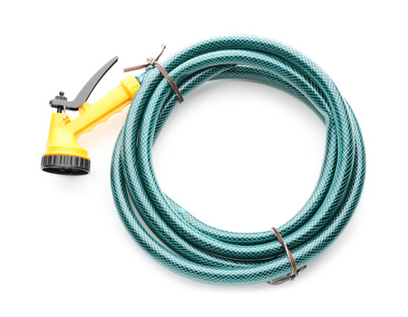 Garden hose on white backgroundの写真素材