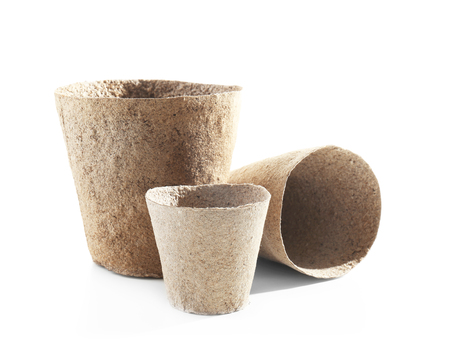 Flower pots for gardening on white backgroundの写真素材