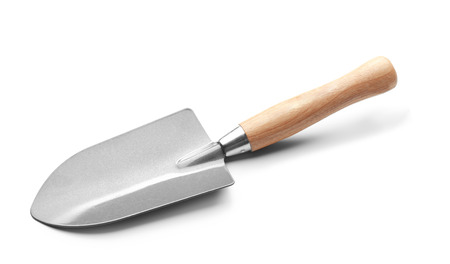 Metal shovel for gardening on white backgroundの写真素材