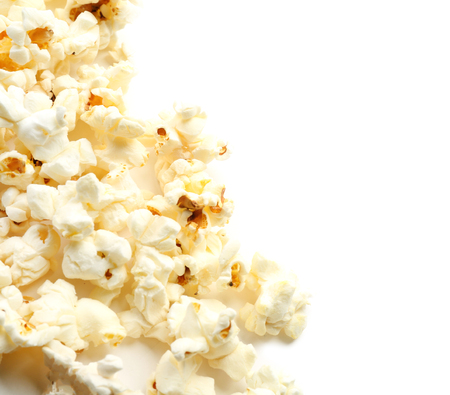 Yummy popcorn on white backgroundの写真素材