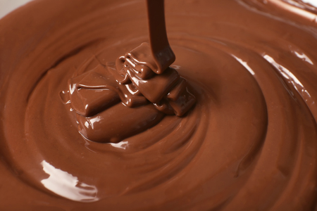 Pouring of melted chocolate, closeup