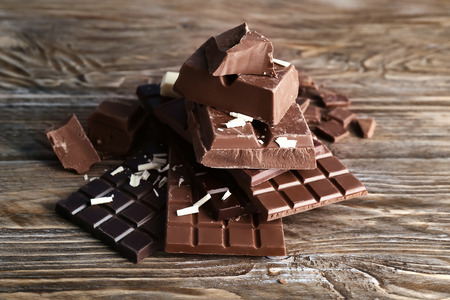 Tasty chocolate on wooden backgroundの写真素材