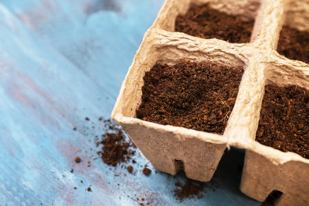 Seed box on wooden table, closeupの写真素材