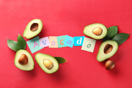 Composition with word AVOCADO color backgroundの写真素材