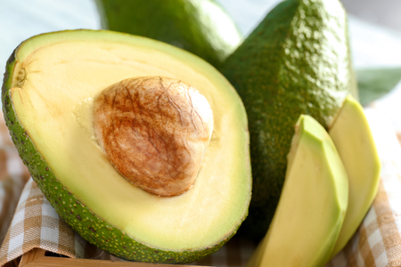 Fresh cut avocado on table, closeupの写真素材