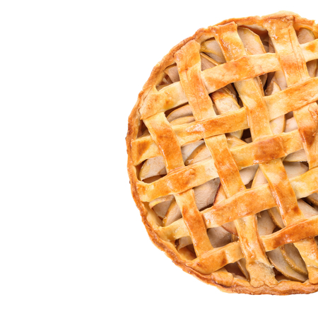 Tasty homemade apple pie on white backgroundの写真素材