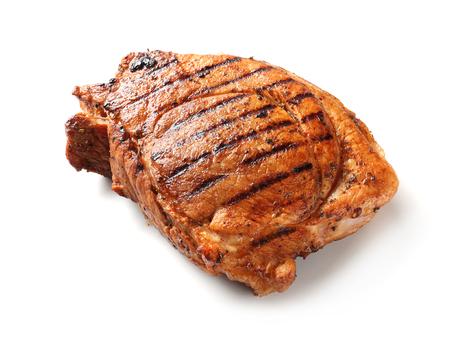 Tasty grilled steak on white backgroundの写真素材