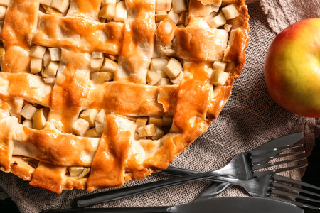 Delicious apple pie on table, closeupの写真素材