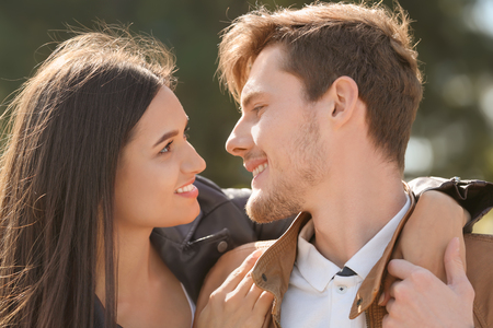 Young couple in love outdoorsの写真素材