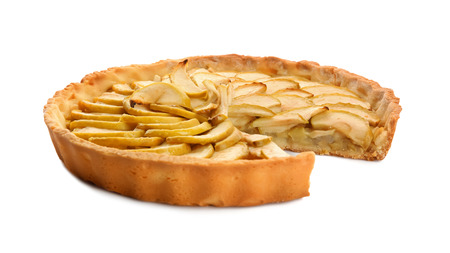Tasty homemade apple pie on white backgroundの写真素材