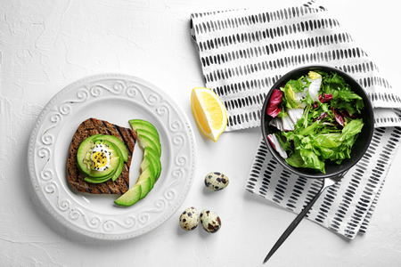 Composition with tasty toast on light backgroundの写真素材