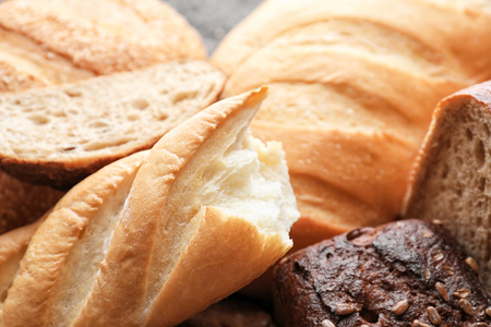 Variety of fresh tasty bread, closeupの写真素材
