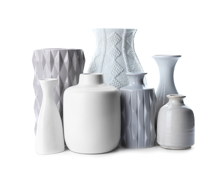 Ceramic vases on white backgroundの写真素材