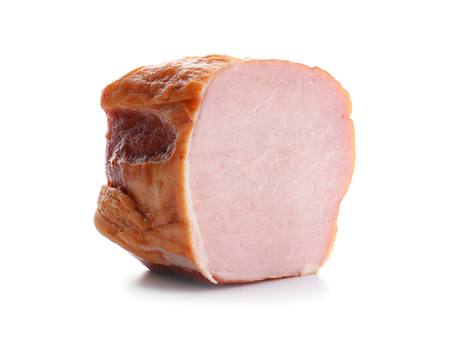 Piece of tasty ham on white backgroundの写真素材