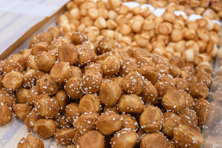 Fresh tasty bakery on display in supermarketの写真素材