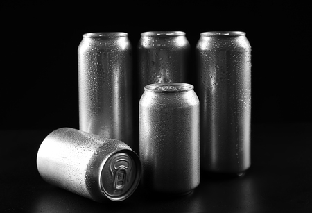 Cans of cold beer on dark backgroundの写真素材