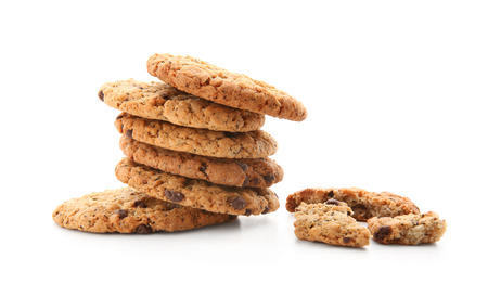 Delicious oatmeal cookies on white backgroundの写真素材