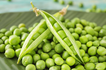 Plate with delicious fresh green peas, closeupの写真素材