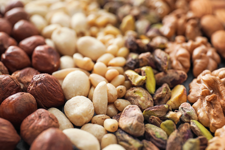 Variety of tasty fresh nuts, closeupの写真素材