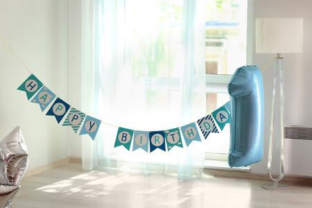 Room decorated for birthday partyの写真素材