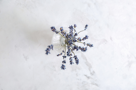 Vase with beautiful lavender on light tableの写真素材