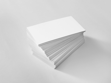Blank business cards on white backgroundの写真素材
