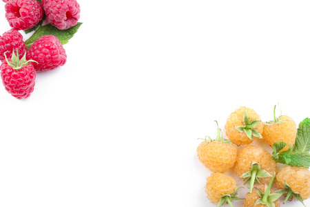 Fresh ripe raspberries on white background